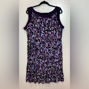 Perceptions Dress Plus Sz 18W Purple Floral Artsy Stretch Knit Sleeveless Midi